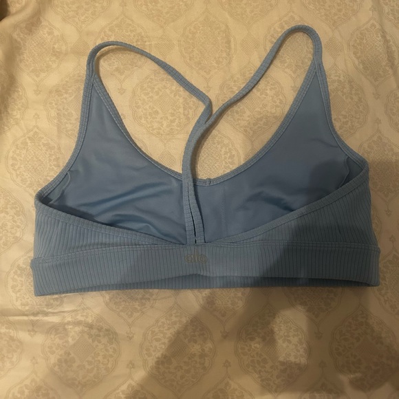ALO Blissful Rib Knit Sports Bra in Ocean Teal - Picture 6 of 7